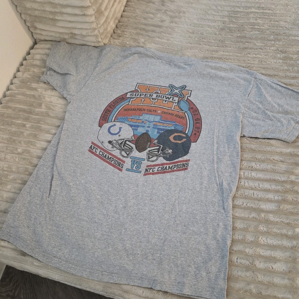 VINTAGE 2007 SUPER BOWL XLI SHIRT MENS LARGE L COLTS VS BEARS GRAY GRAPHIC TEE